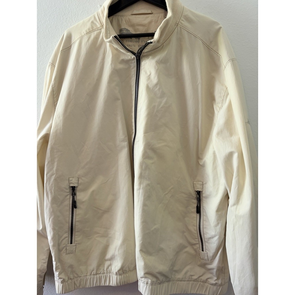 Tommy Bahama Full Zip Jacket Mens XXL Cream Cotton Nylon Bomber Sailing Logo